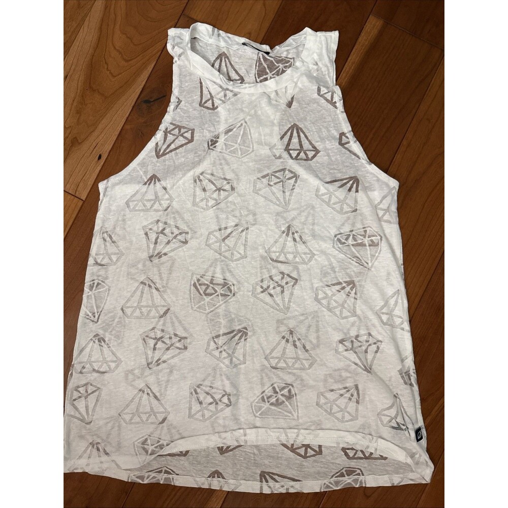 Terez Lightweight White Racer Back T Shirt Burnt Out Diamond Shape Mesh Large
